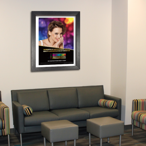 matted and framed paper poster in waiting area