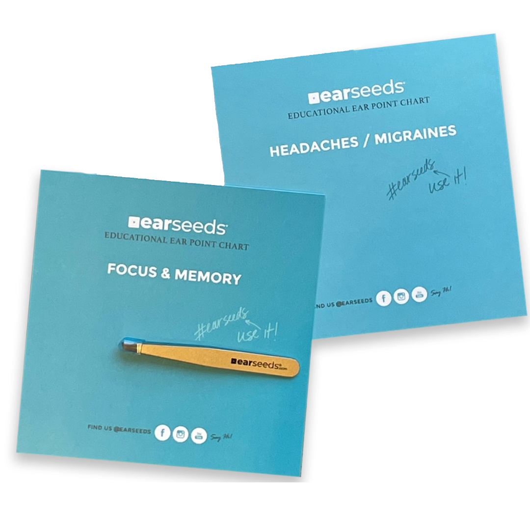*Beginner Bundle 3 [HEAD BALANCE]: 20 Ear Seeds + Headaches/Migraine, Focus/Memory Charts + Slant-Tip Tweezers
